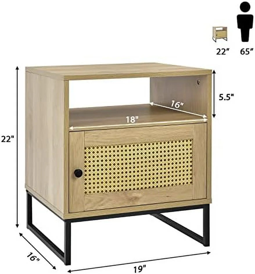 Rattan End Table with Shelf & Cabinet Z453202