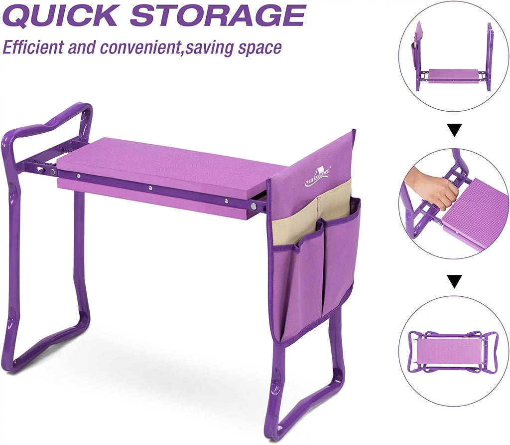 Garden Kneeler and Seat Stool Folding Bench with Tool Pocket and Kneeling Pad L1515