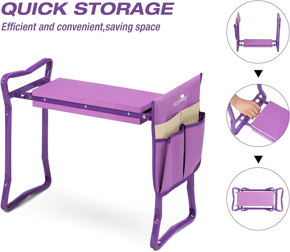 Garden Kneeler and Seat Stool Folding Bench with Tool Pocket and Kneeling Pad L1515