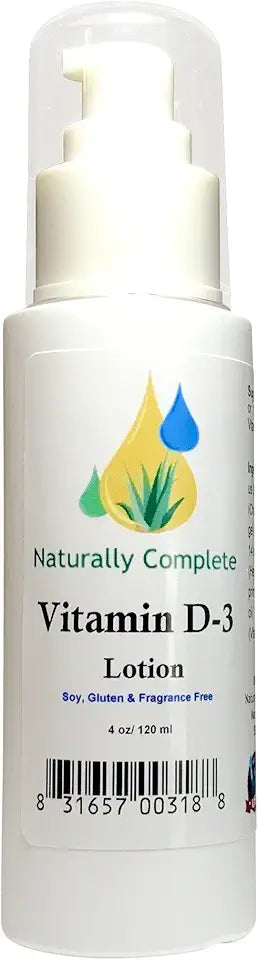 Vitamin D-3 Lotion 4 oz. Pump Bottle Unscented Non-GMO D8235