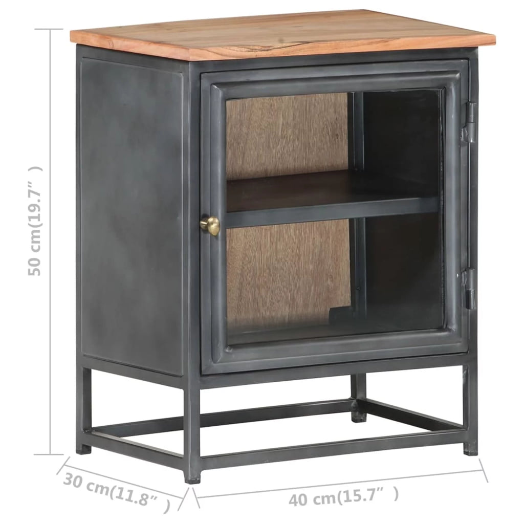 Gray Acacia Wood Bedside Cabinet with Glass Door M660678