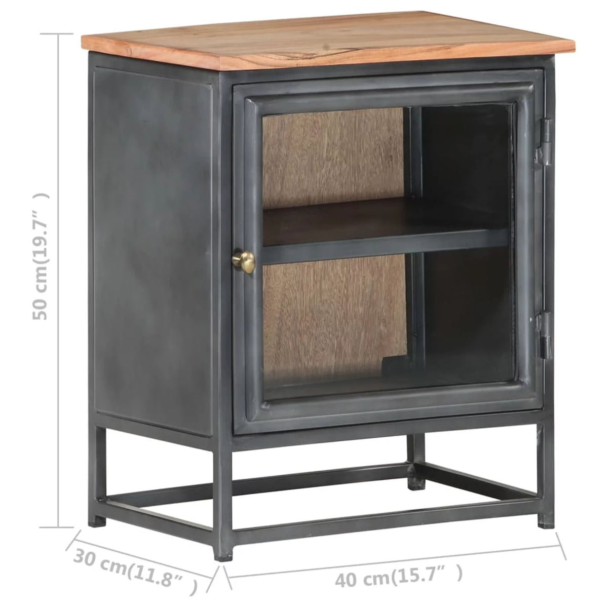 Gray Acacia Wood Bedside Cabinet with Glass Door M660678