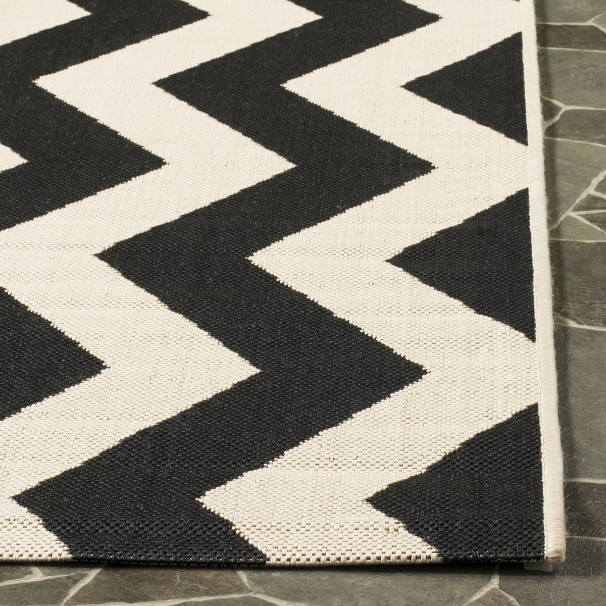 Black Beige Round Indoor/Outdoor Area Rug S35566