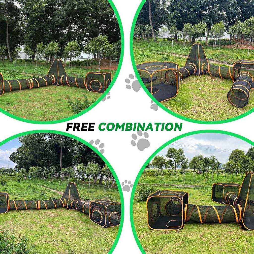 Portable Playpen Enclosures with Tunnel for Cat Dog and Small Animals O981032