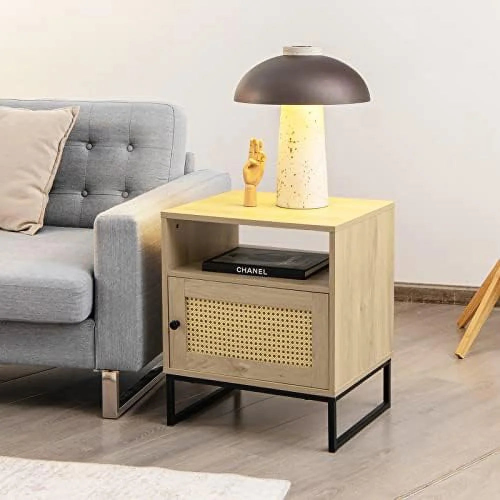 Rattan End Table with Shelf & Cabinet Z453202