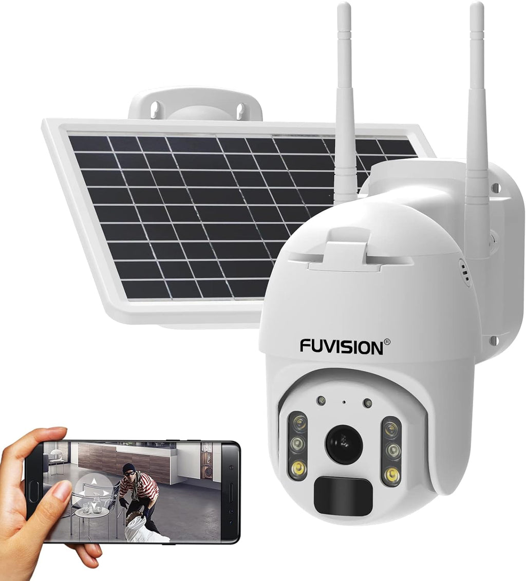 Wireless Solar Rechargeable PTZ Security Camera with Color Night Vision I907583