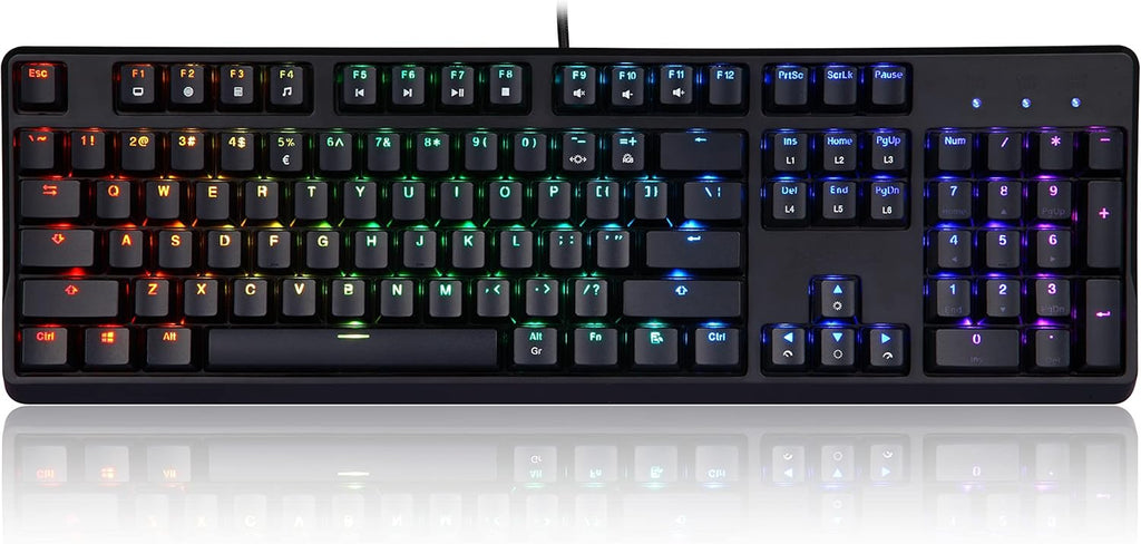 Mechanical Gaming Keyboard, Wired USB, RGB Backlighting, Clicky Gateron Blue Switches, US English, Pack of 2 I513391