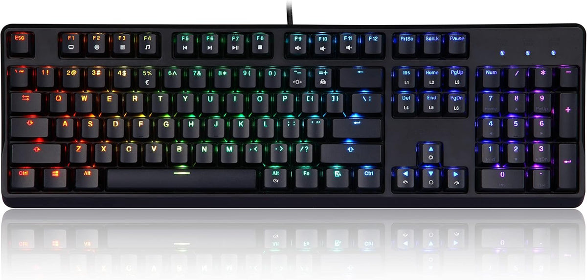 Mechanical Gaming Keyboard, Wired USB, RGB Backlighting, Clicky Gateron Blue Switches, US English, Pack of 2 I513391