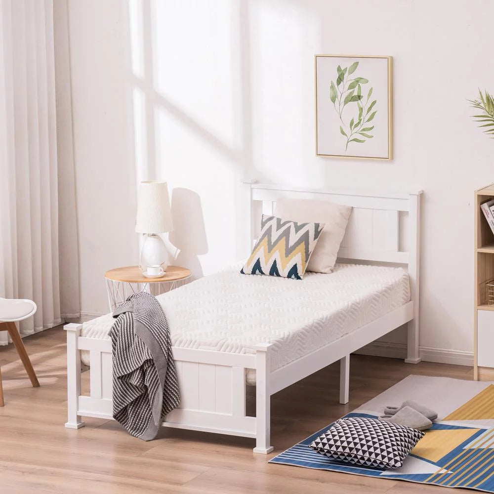 Gray Solid Pine Wood Twin Bed Frame with Headboard F871010