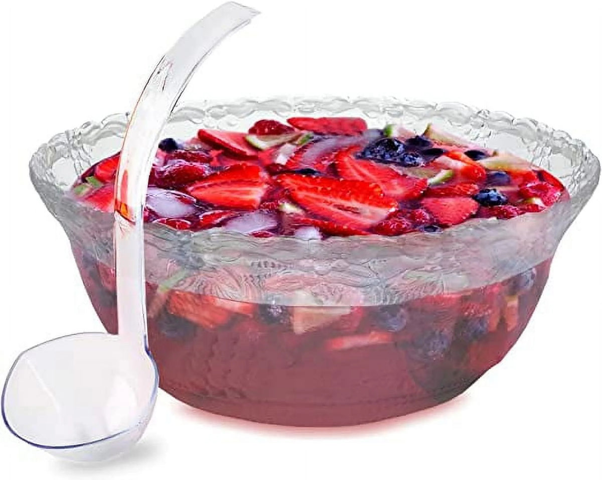 2 Gallon Clear Plastic Punch Bowl with Ladle T29878