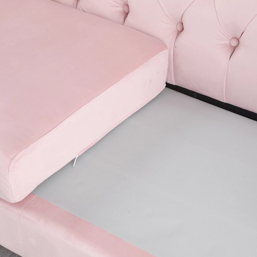 Pink Tufted Fabric Sofa with Scroll Arm R68190