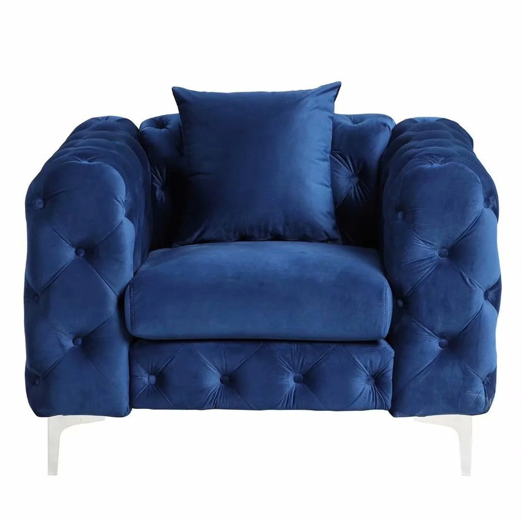 Blue Velvet Button Tufted Accent Chair Q5988