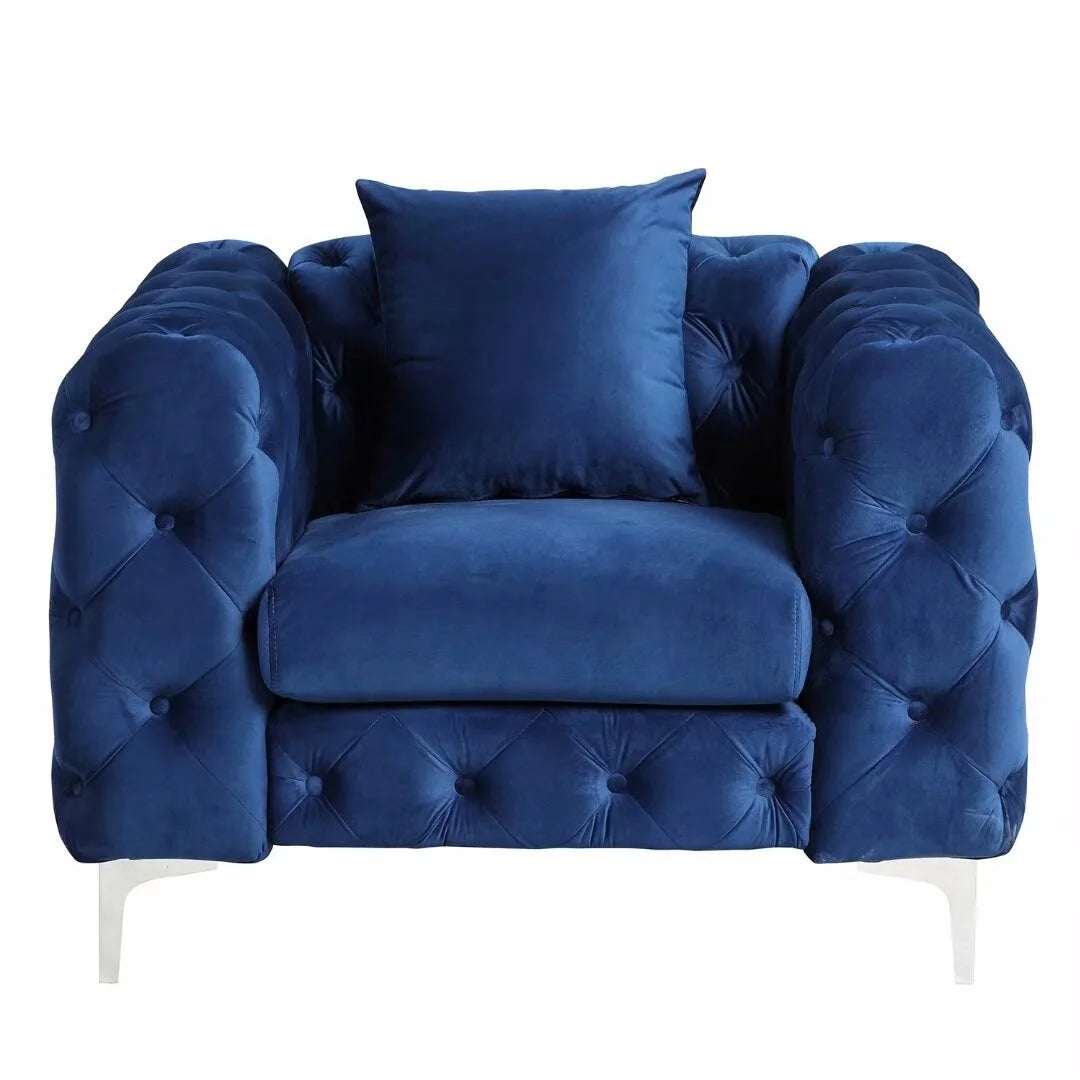 Blue Velvet Button Tufted Accent Chair Q5988