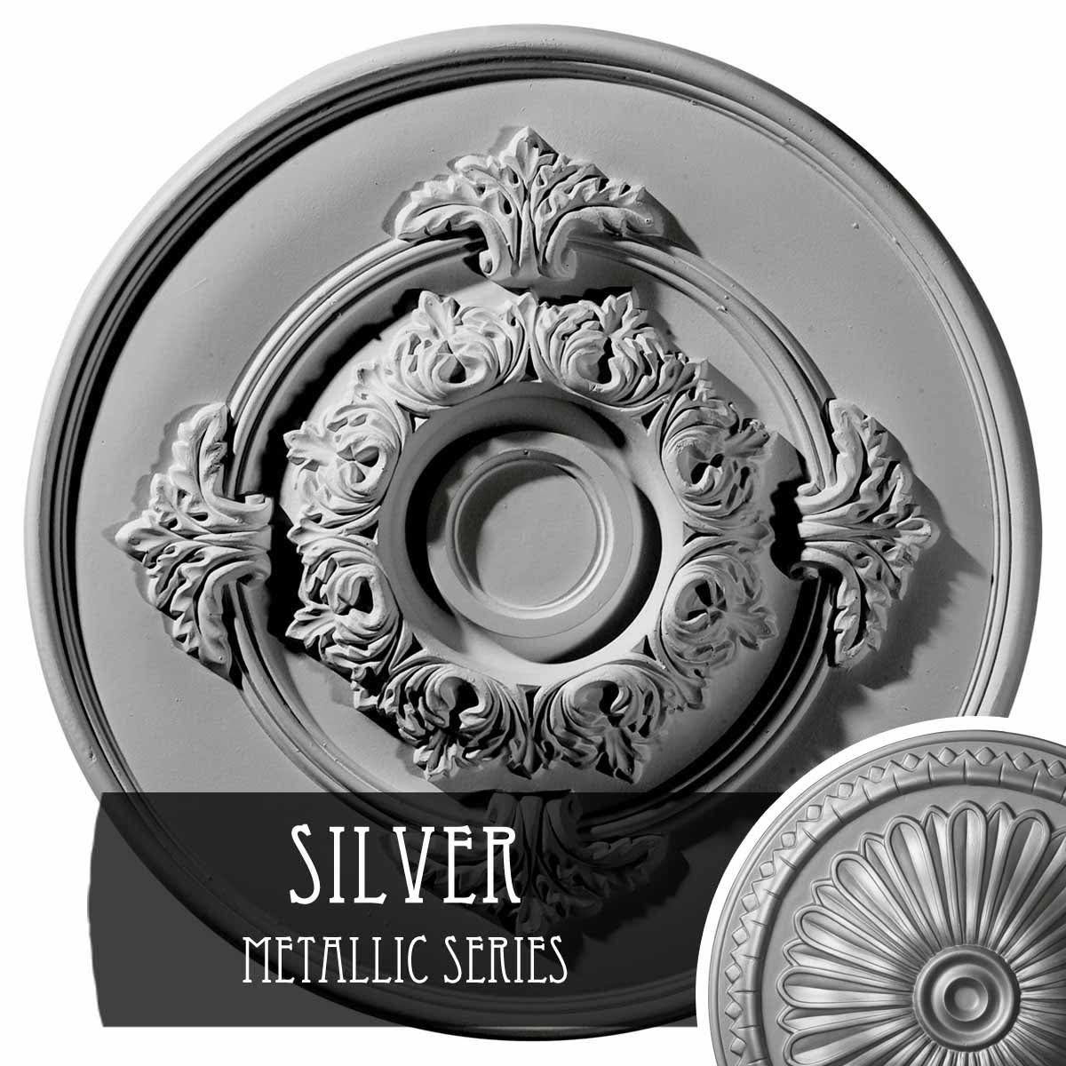 13 3/4x22OD x 1x22P Hand-Painted Silver Ceiling Medallion U88513