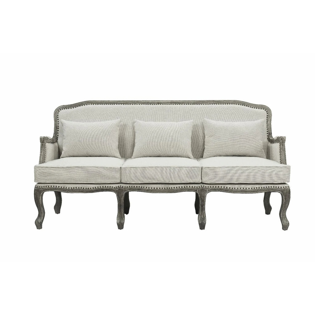 Cream Linen Fabric Sofa with 3 Pillows C286