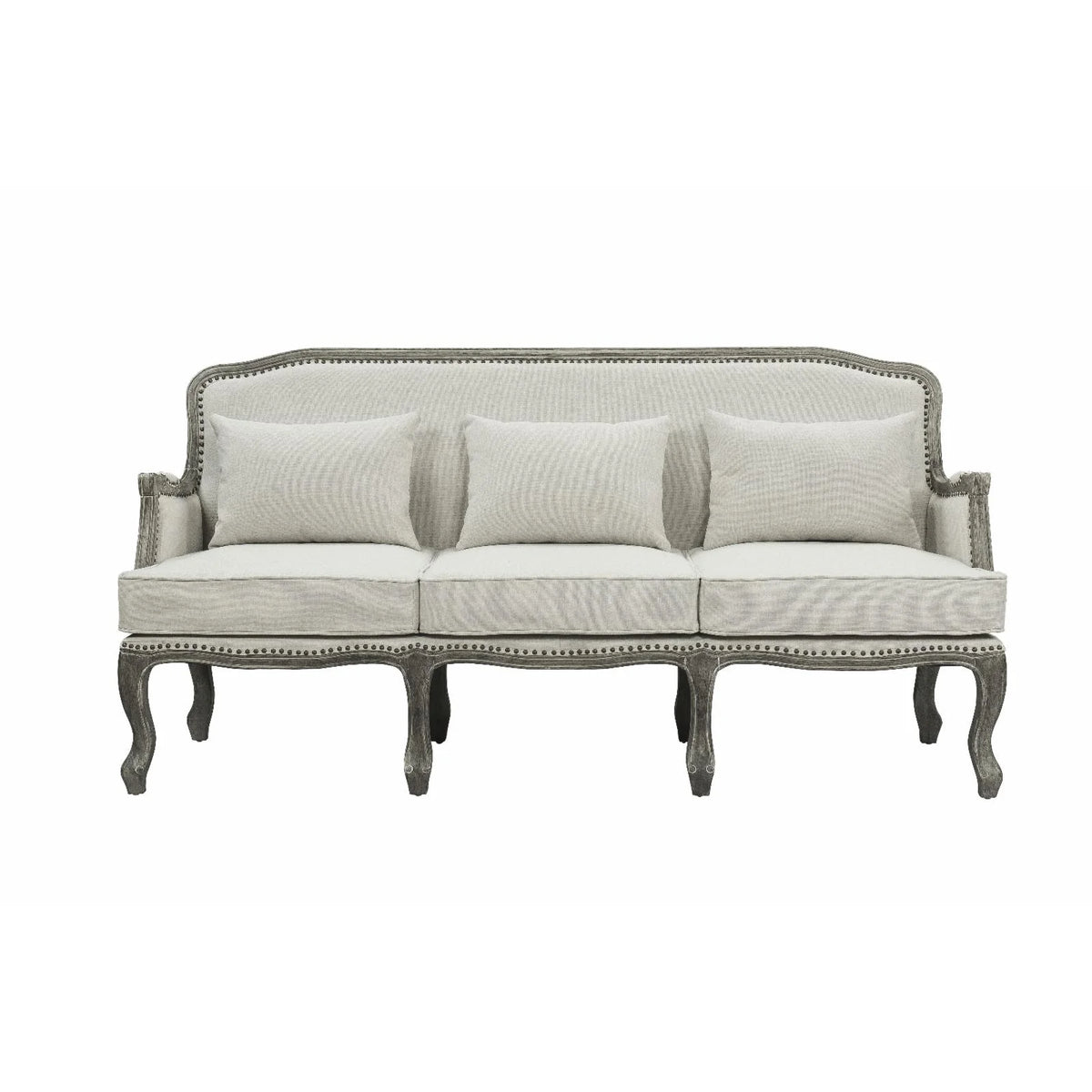 Cream Linen Fabric Sofa with 3 Pillows C286