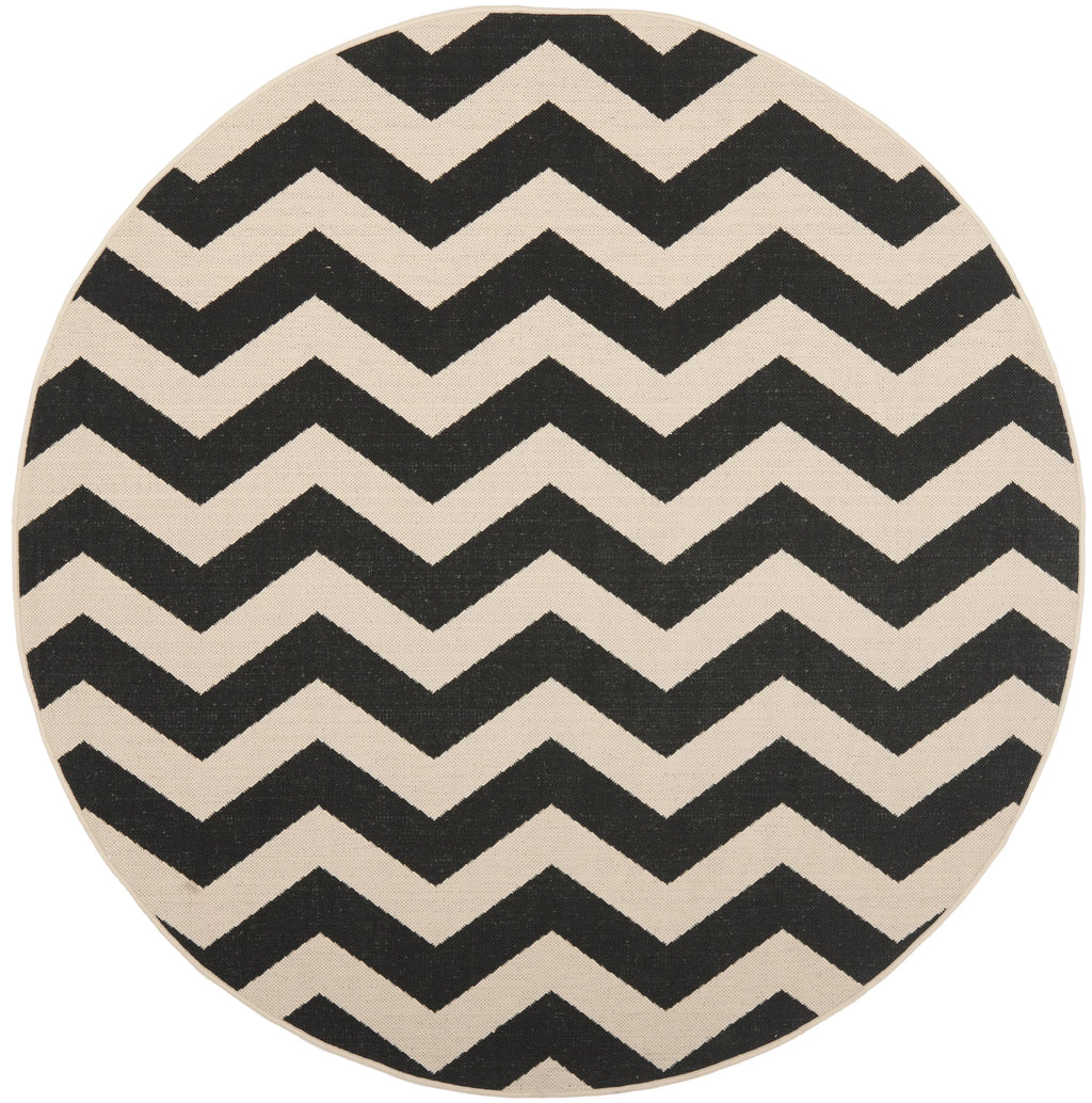 Black Beige Round Indoor/Outdoor Area Rug S35566