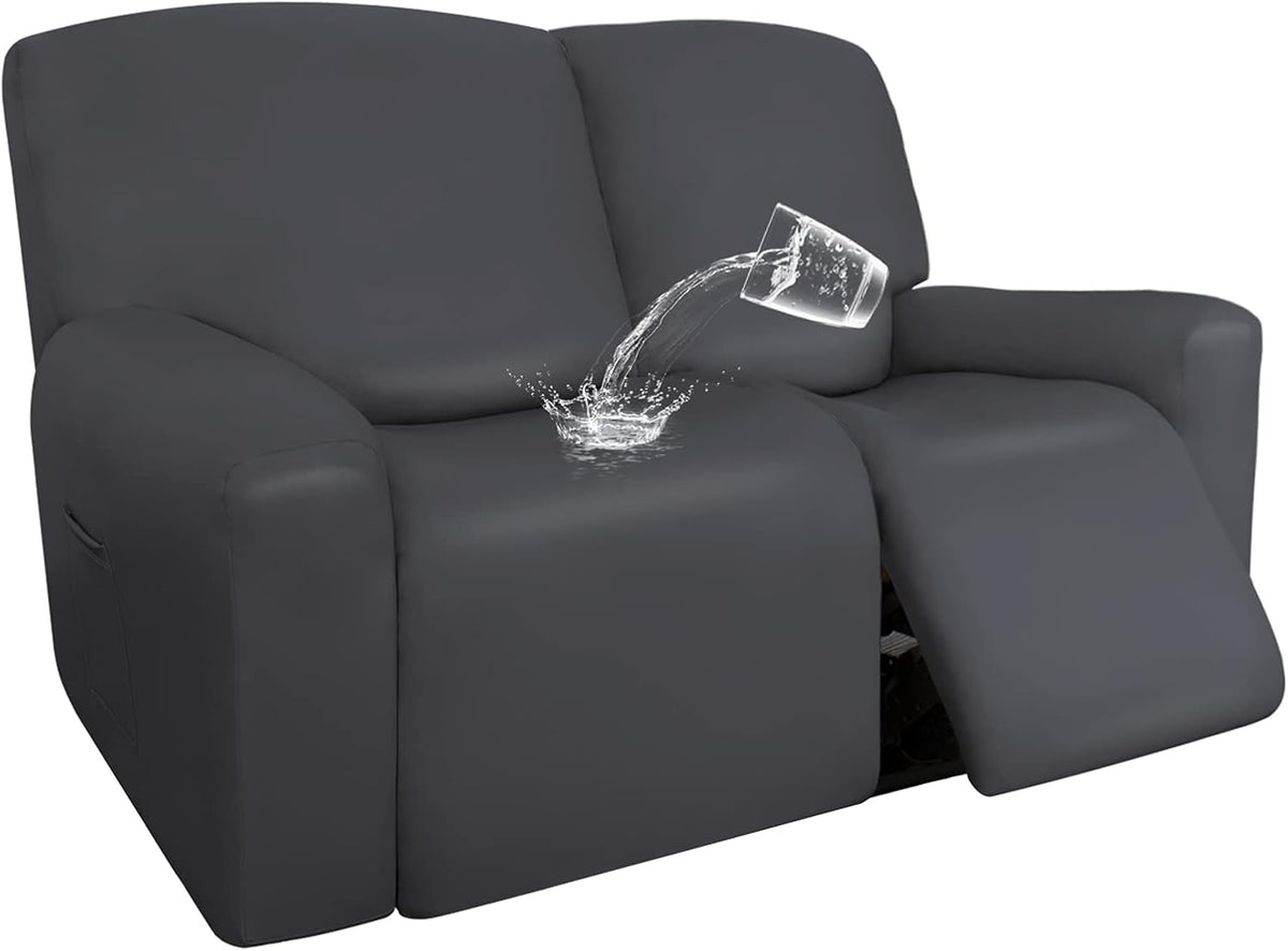 PU Leather Waterproof Stretch Sofa Covers 6 Pieces Navy O9475
