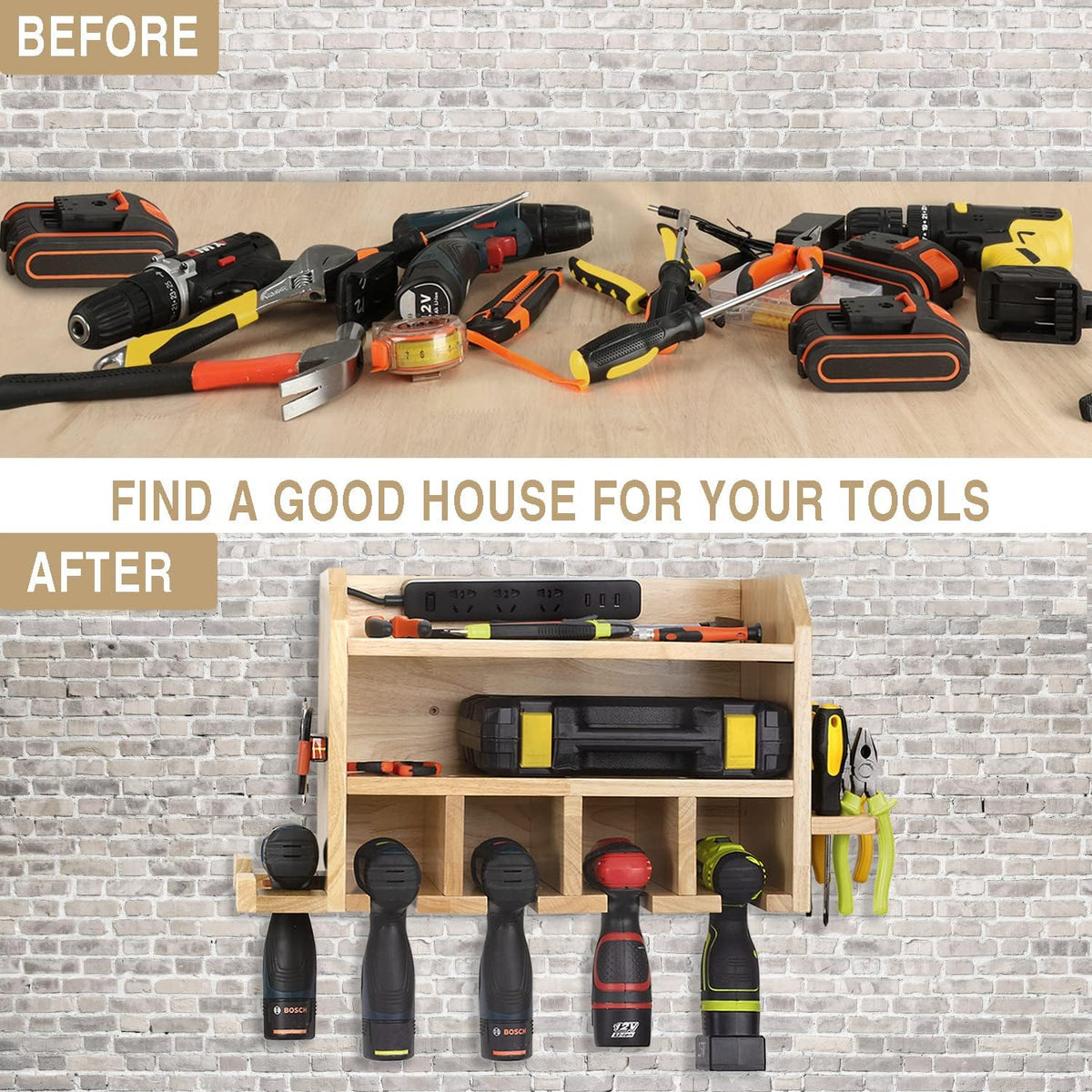Power Tool Storage Organizer, Wall Mount Drill Charging Station with Magnetic Tool Organizer, Pack of 2 M196946