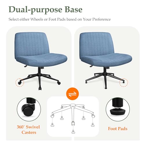Beige Armless Criss Cross Office Chair with Wheels Q596727