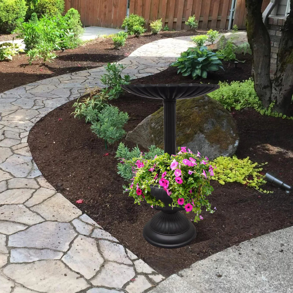 Round Cast Aluminum Bird Bath and Planter Vase Combo C98321