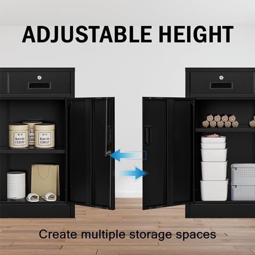 Black Steel Storage Cabinet with 2 Lockable Doors and 2 Adjustable Shelves F46279