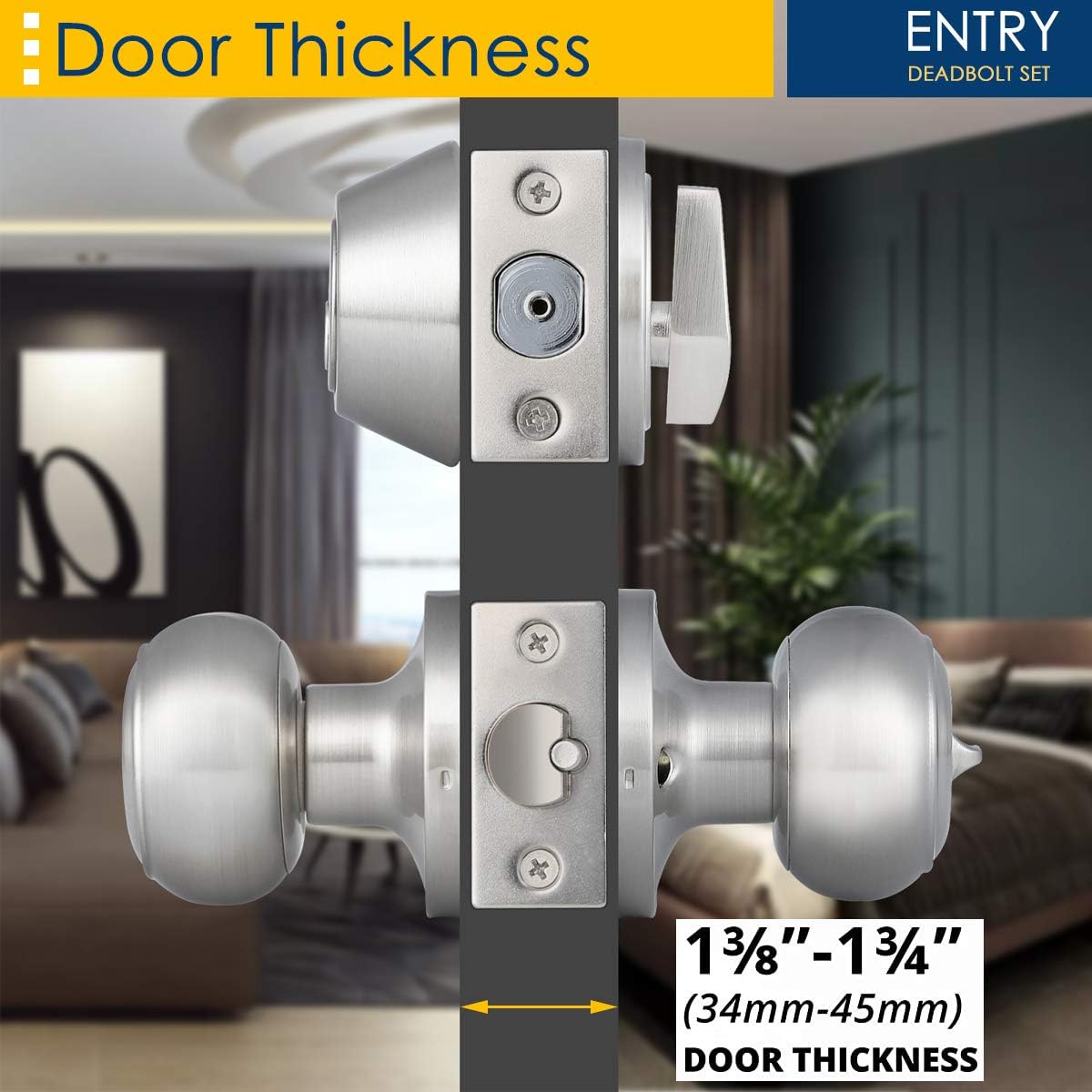 5 Pack Entry Door Knob and Single Cylinder Deadbolt Combo Pack in Satin Nickel A547