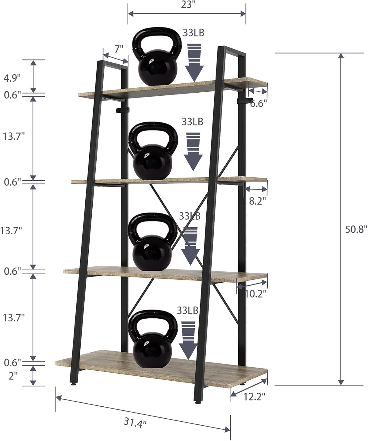 4-Tier Wooden and Metal Ladder Shelf Bookshelf C36723