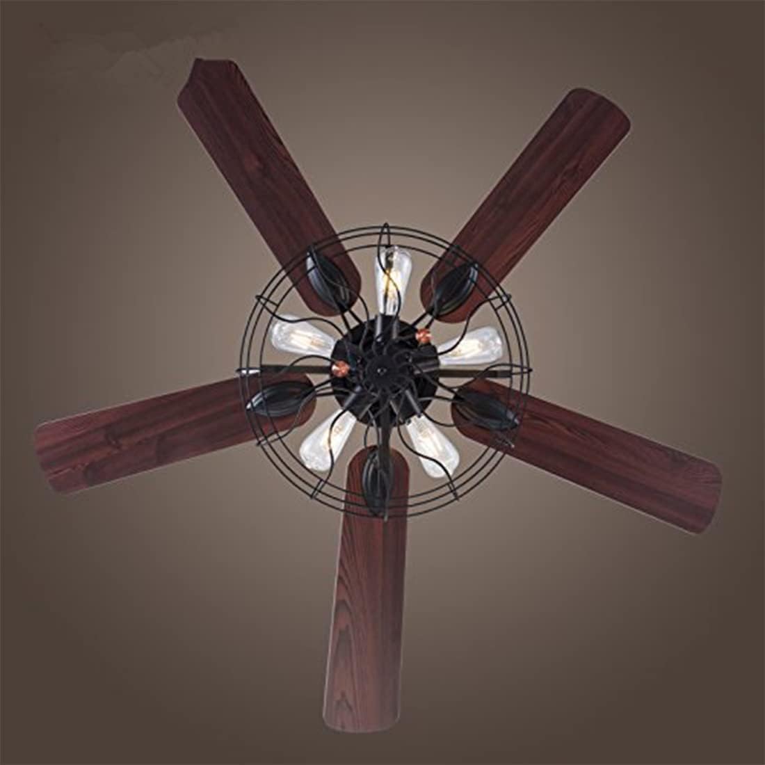 Black Industrial Ceiling Fan with Light and Remote, 5 Wood Blades, 5-Lights E26 B8900