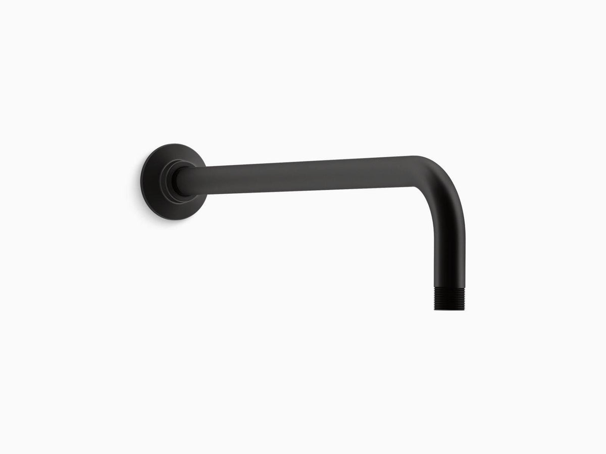 Matte Black Wall-Mount Rainhead Arm and Flange F6490