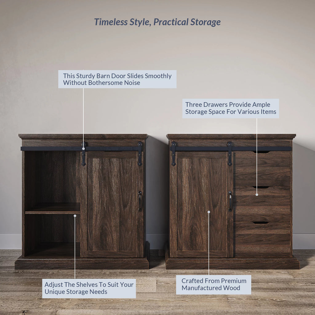 Modern Farmhouse Buffet Table with Sliding Barn Door, Three Drawers & Two Shelves U82762
