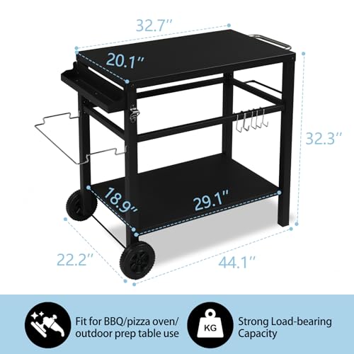 Grill Cart Table with Wheels, 32.7”x 20” Metal Top H5798