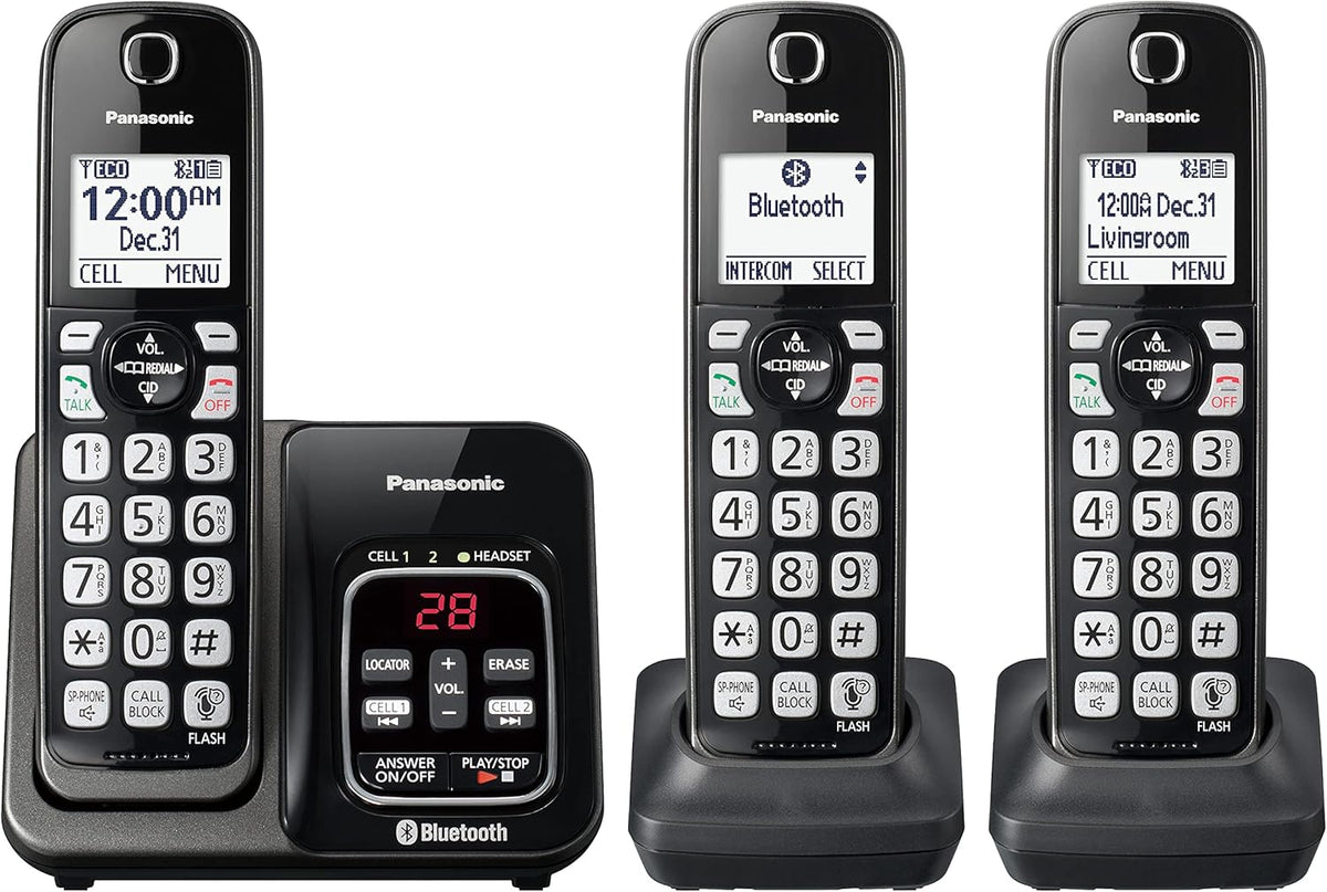 4 Cordless Handsets Expandable Cordless Phone System with Bluetooth, Answering Machine, Call Blocking - Metallic Black A69507