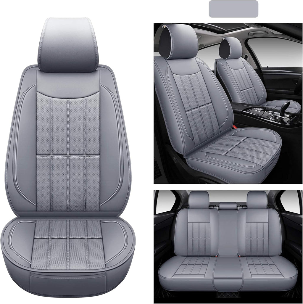 Leather Car Seat Covers Full Set Gray R137365