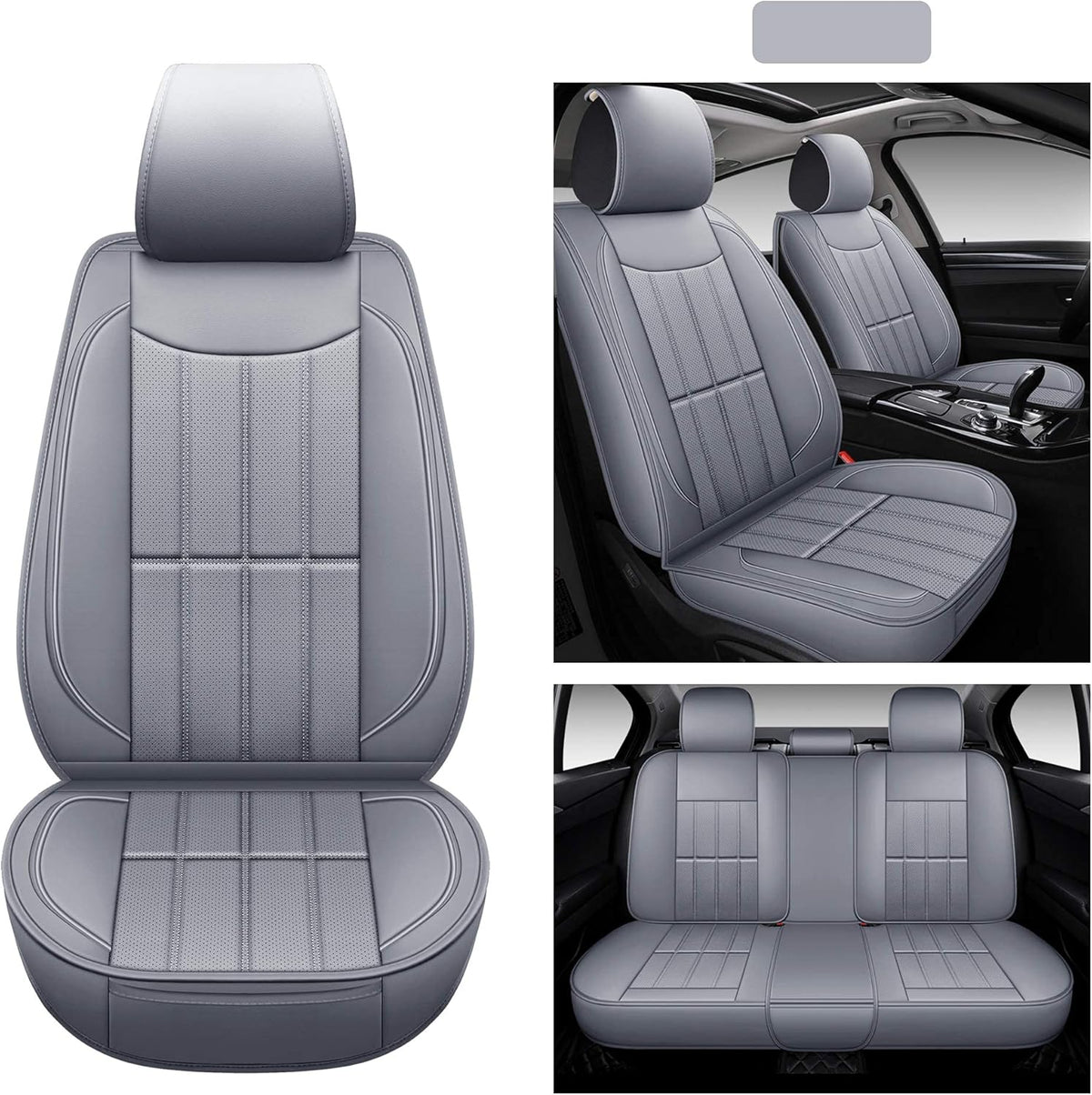 Leather Car Seat Covers Full Set Gray R137365