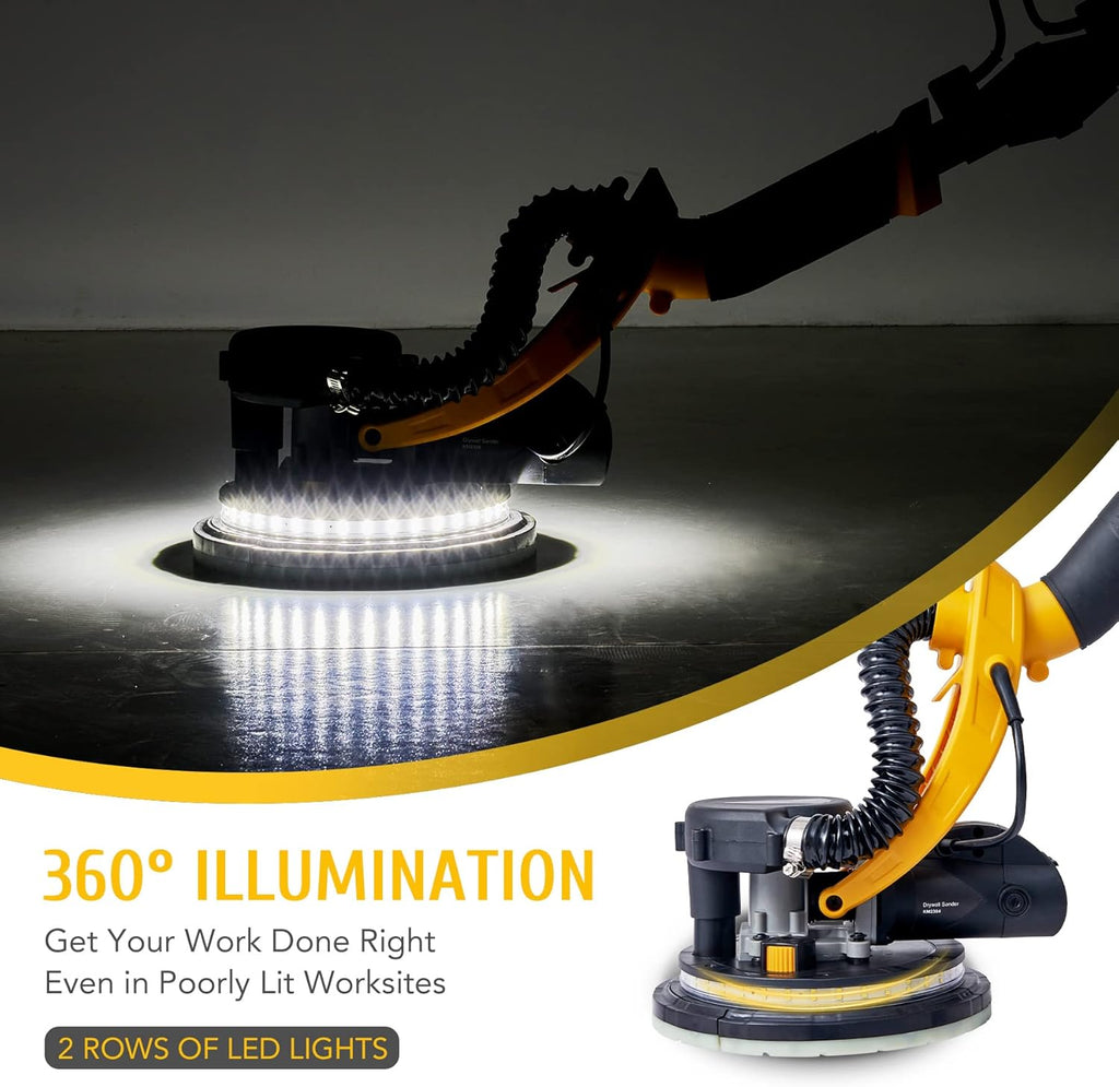 Folding Drywall Sander with Extendable Handle, 12 Sanding Discs, LED Light, 6 Speed X76612
