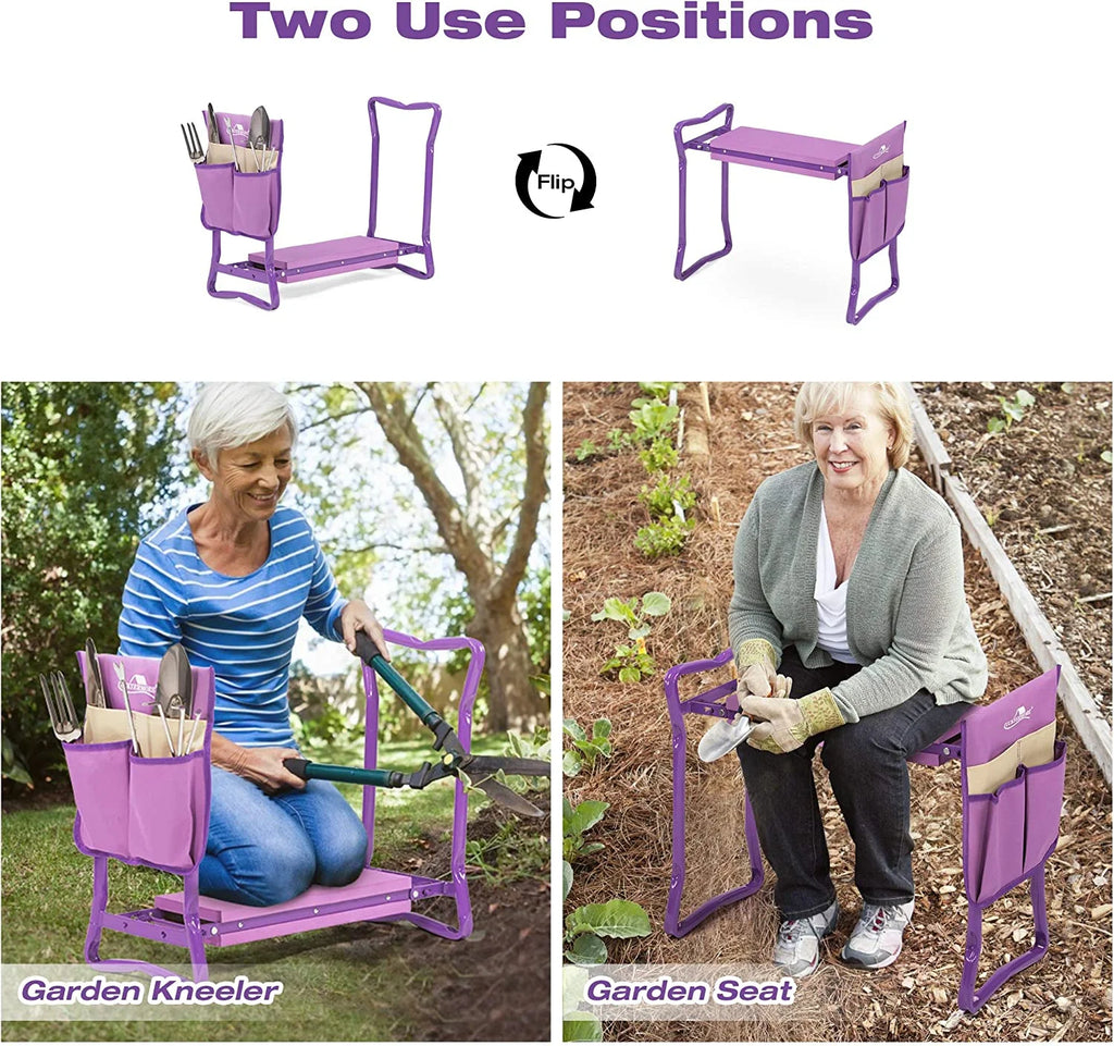Garden Kneeler and Seat Stool Folding Bench with Tool Pocket and Kneeling Pad L1515