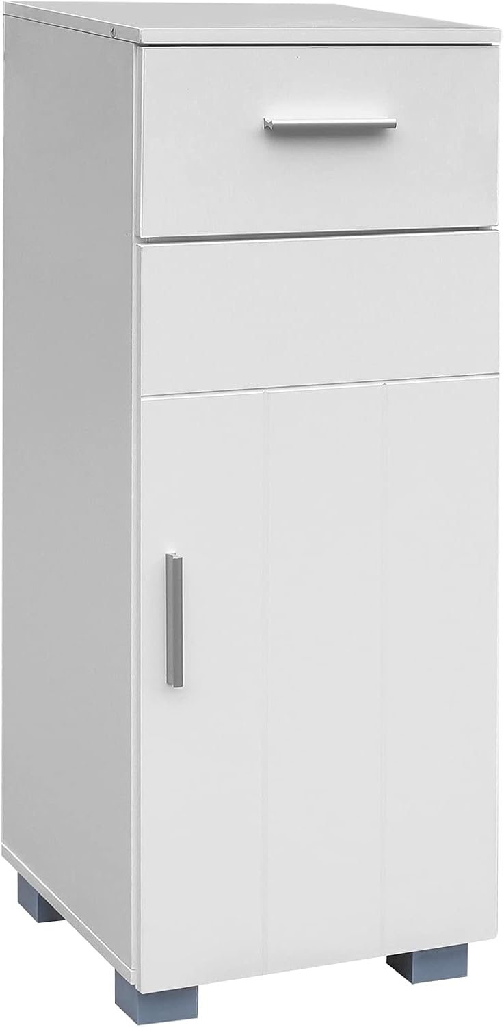 White Bathroom Floor Storage Cabinet with Single Door and Drawer L427938