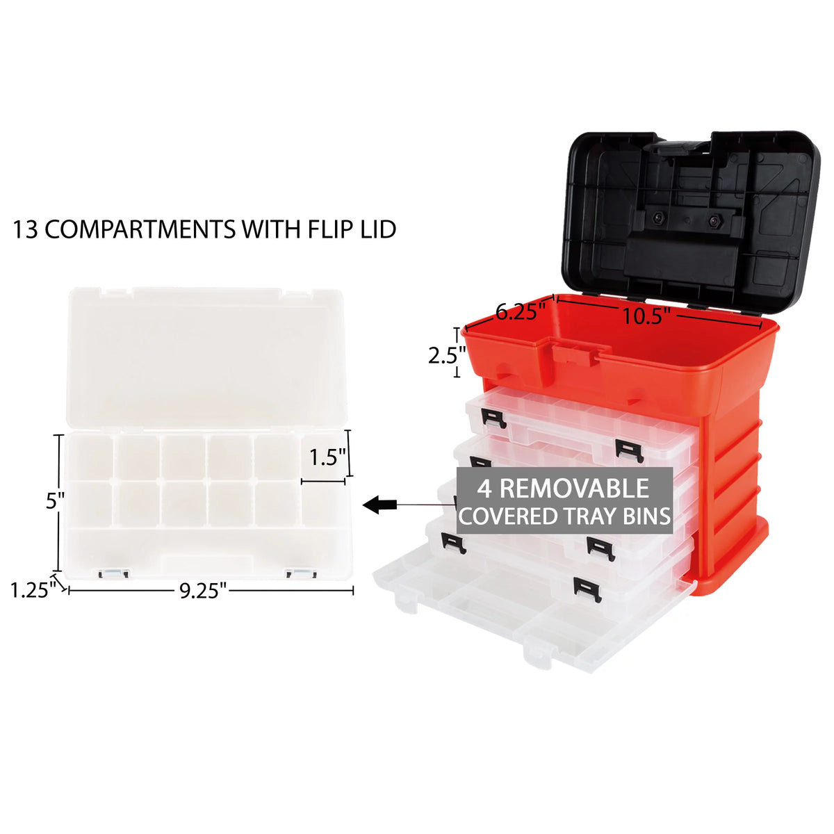 Portable Multipurpose Storage Tool Box with 4 Removable Trays A30022