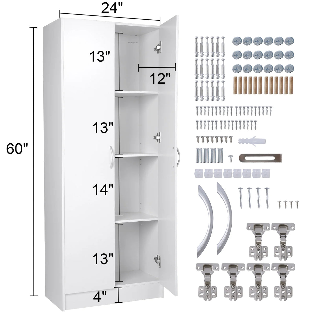 60" Tall Kitchen Pantry Cabinet with Doors and Adjustable Shelves H625
