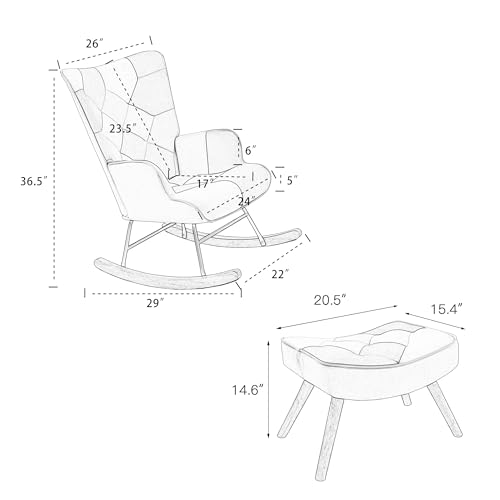 Patchwork Rocking Chair with Footstool and Pillow Fabric Upholstered High Back Lounge Chair 35''Lx 26''Wx37.8''H A103261