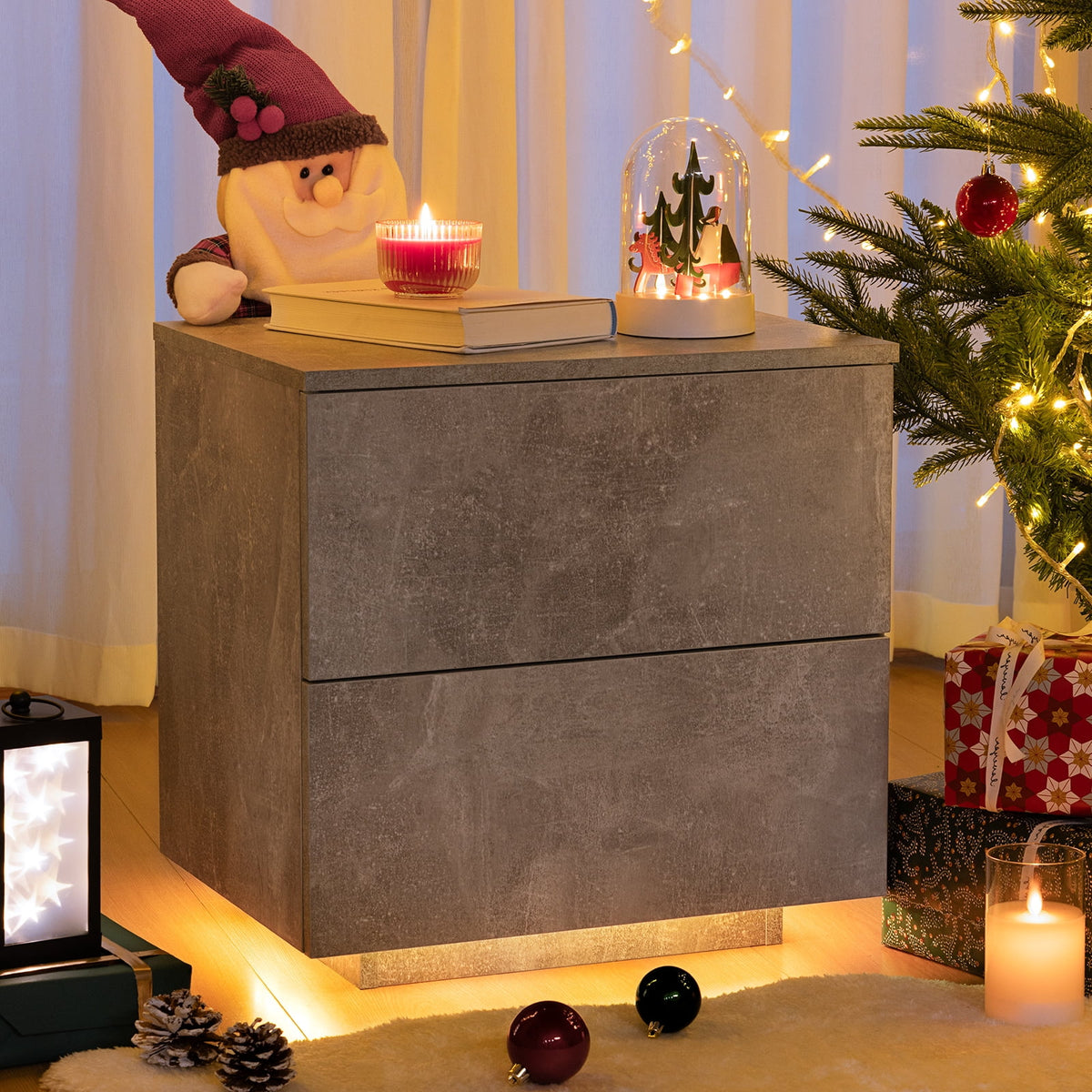 LED Nightstands Set of 2 with 2 Drawers D3965