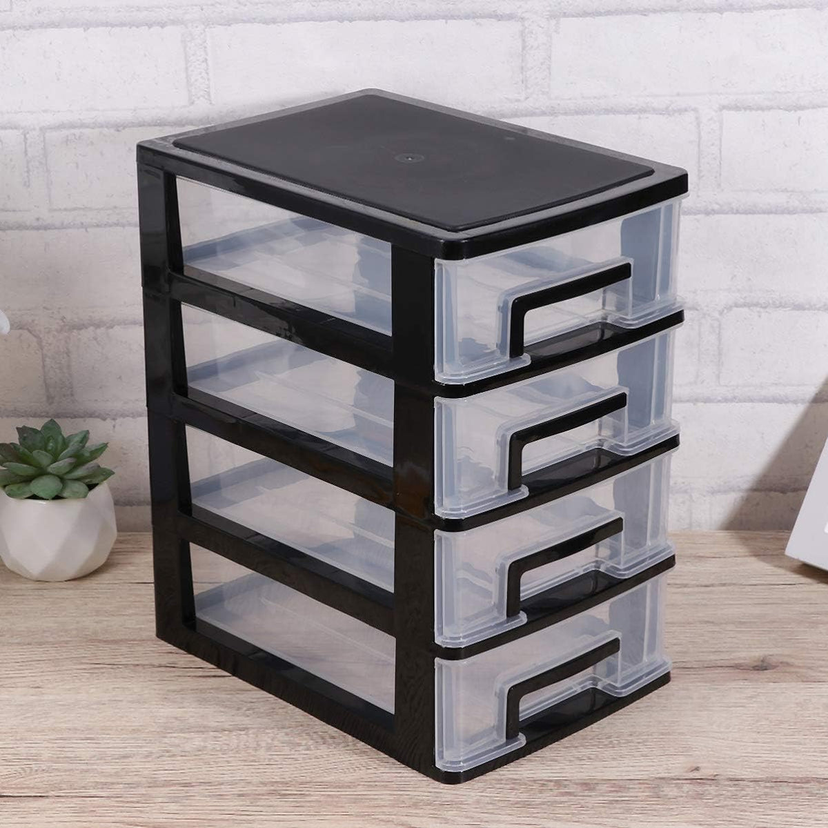Black and Transparent 4 Layer Plastic Drawer Cabinet I2144