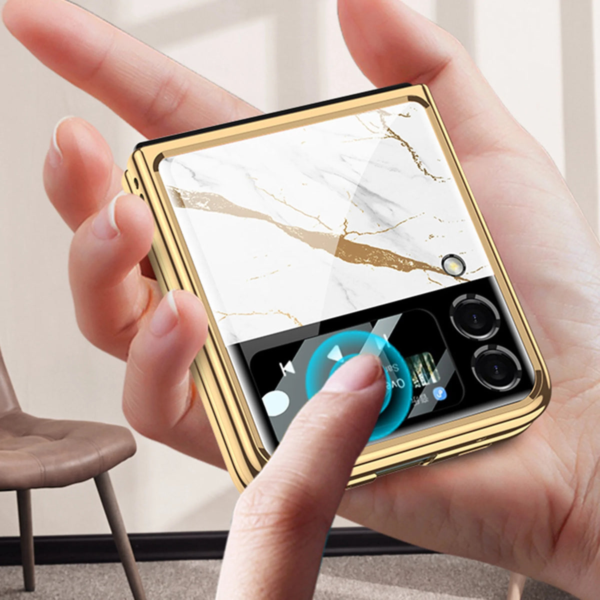 White Marble Striped Pattern Glass Phone Case for Samsung Galaxy Z Flip3 5G V685063