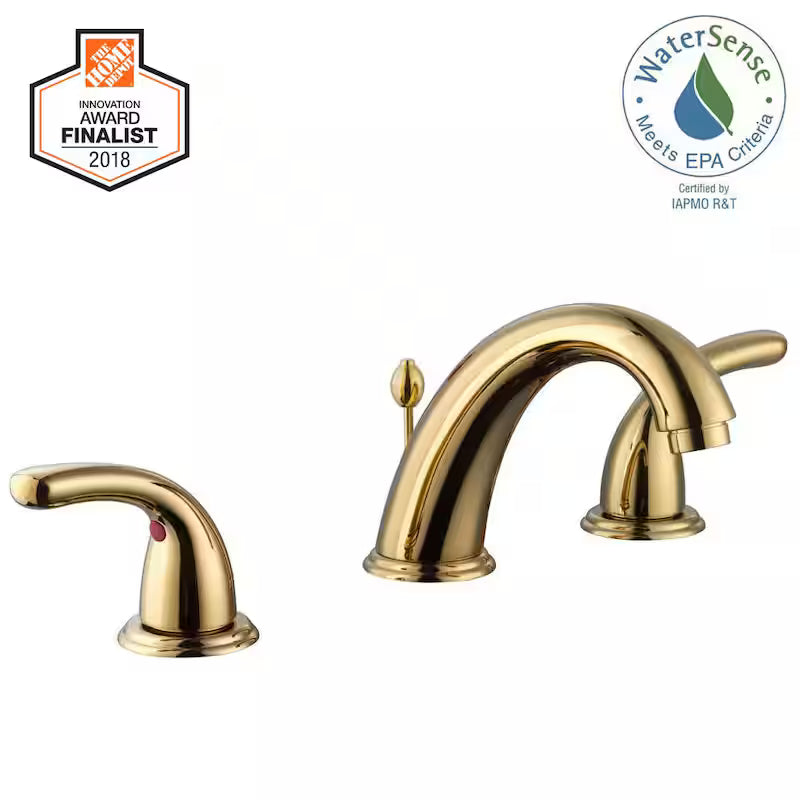 8 in. Widespread Double-Handle High-Arc Bathroom Faucet in Polished Brass T717556