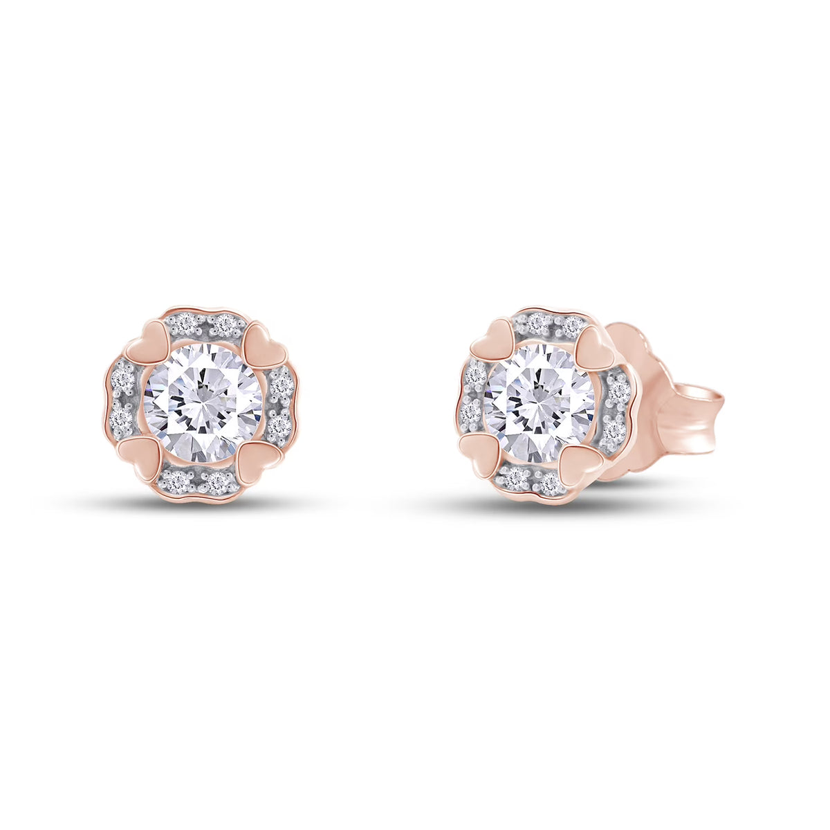 Moissanite Stud Earring 1 Carat 5MM D Color VVS1 Prong Setting 18K Rose Gold Over Sterling Silver N288