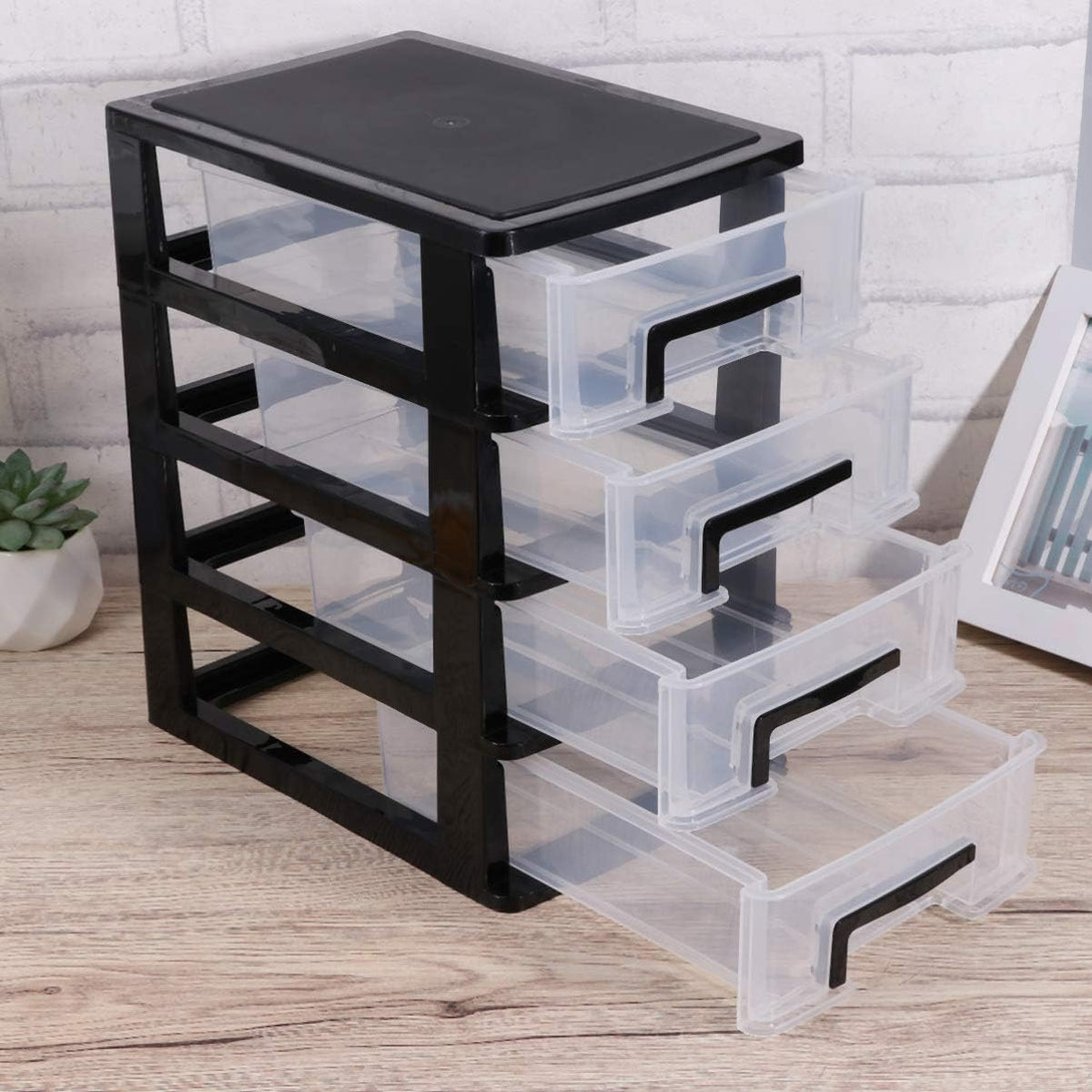 Black and Transparent 4 Layer Plastic Drawer Cabinet I2144