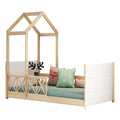 White Oak Solid Wood Twin Daybed with Roof and Guardrails V43046