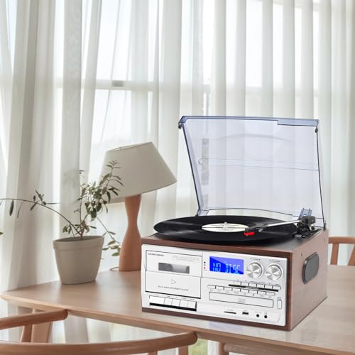 9 in 1 Record Player with Bluetooth Turntable, CD/Cassette, AM/FM Radio, USB SD/MMC, Aux-in/RCA Line Out H16287