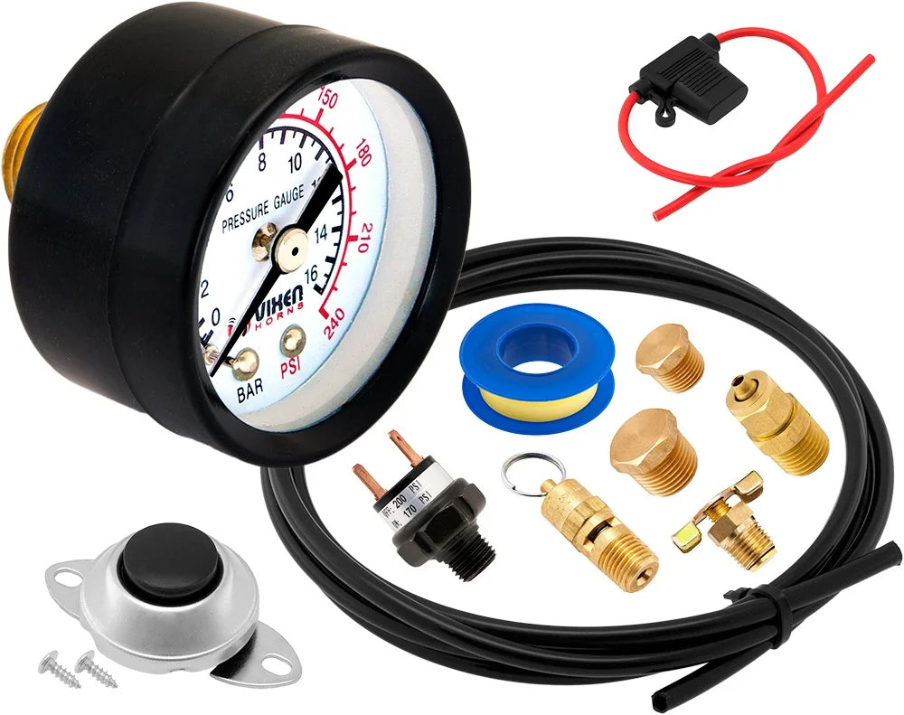 Train Horn Kit with 200psi Air Compressor, 3 Gallon Tank, 3 Trumpets O329336